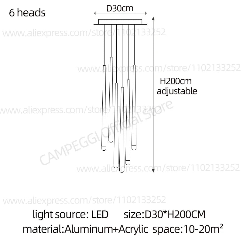 Conical Long Chandelier — Modern Nordic High-Rise Pendant Light