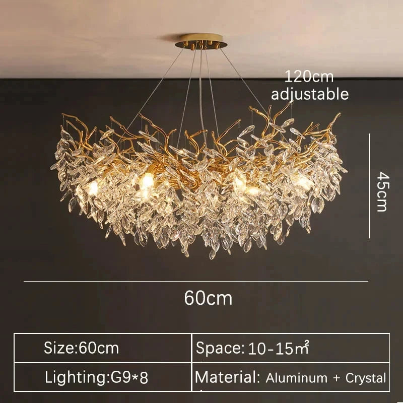 Gold Crystal Chandelier — Luxury LED Ceiling Fixture for Dining & Living Rooms
