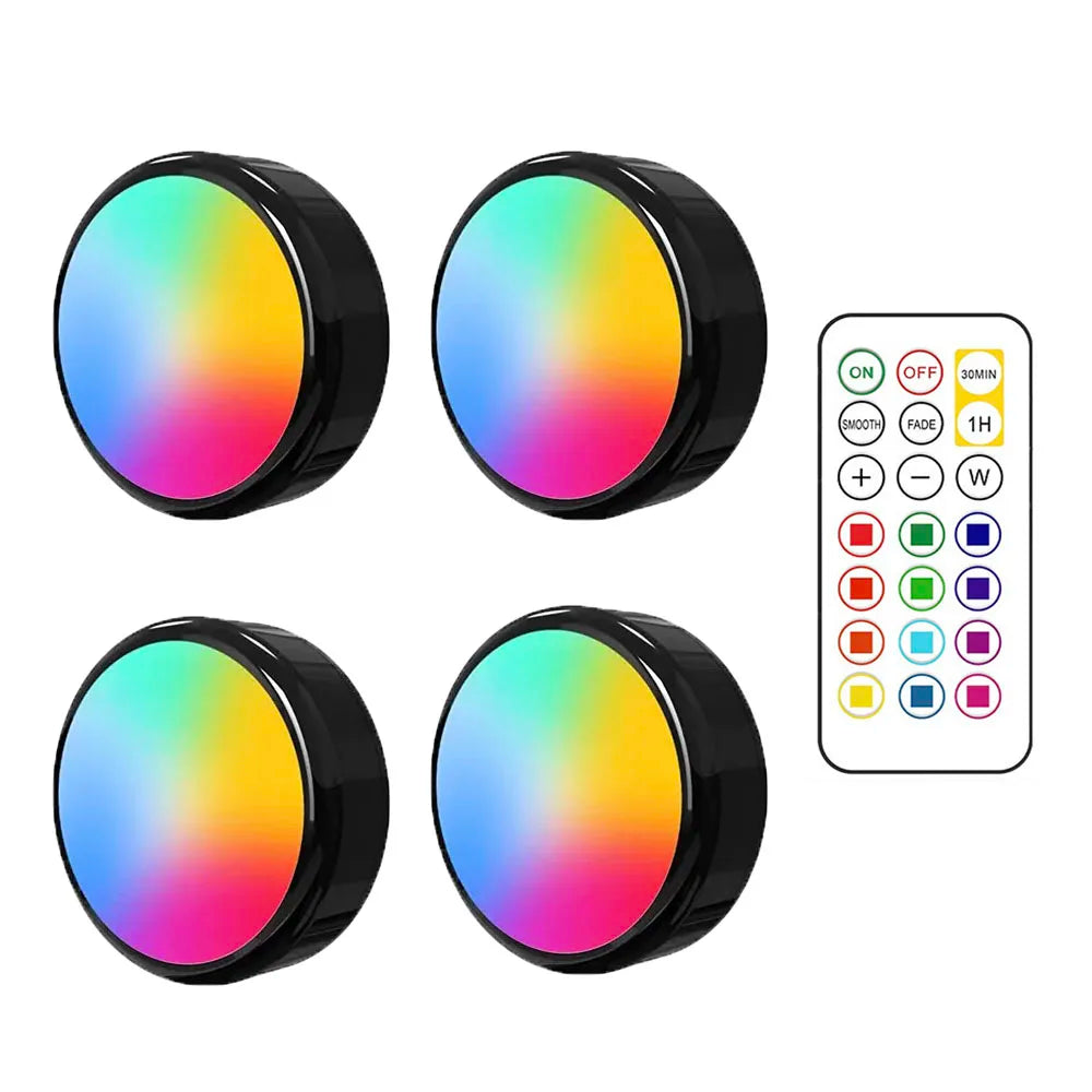 RGBW LED Puck Light Kit — 16-Color Remote Control Under Cabinet Light