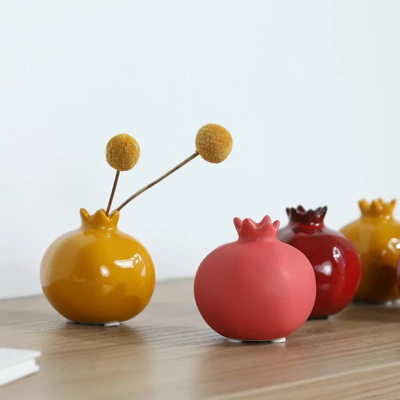 Pomegranate Fruit-Shaped Ceramic Vase — Desktop Hydroponic Flower Pot
