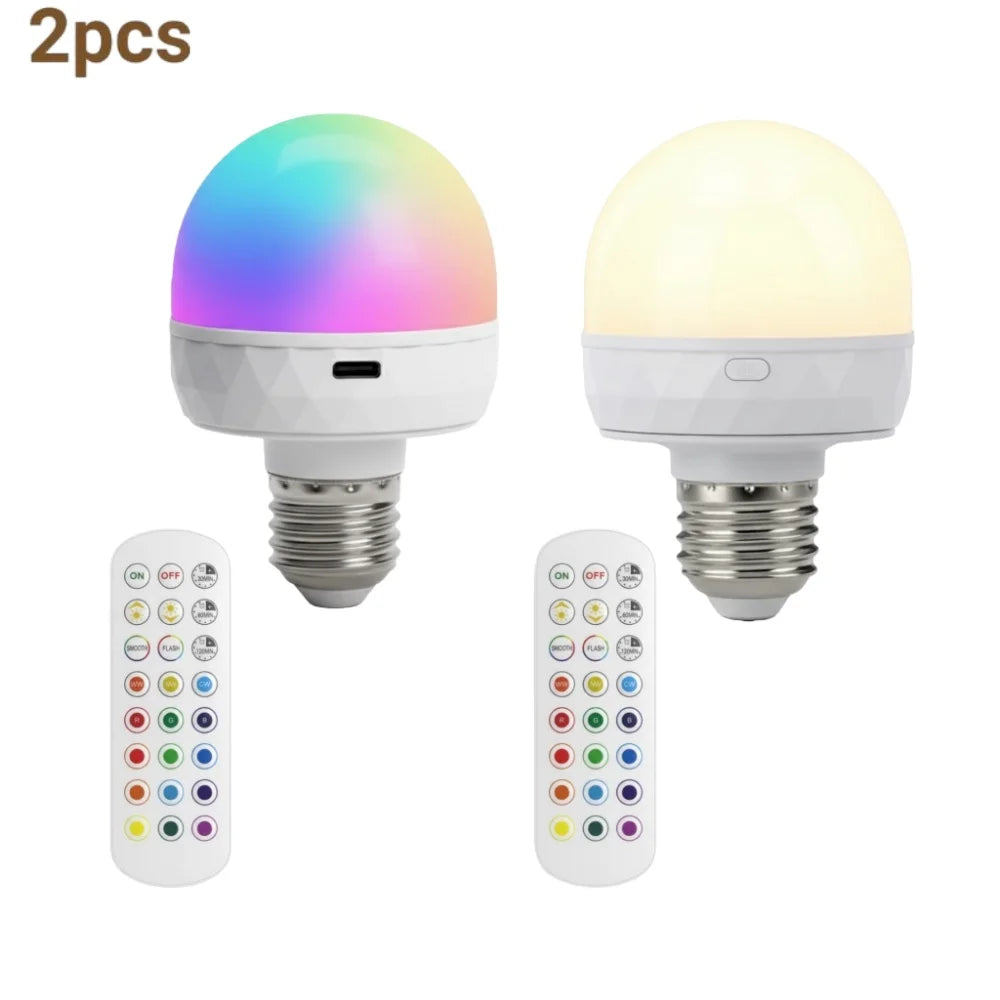 USB Rechargeable RGB LED Bulb — Smart Remote Dimmable Light