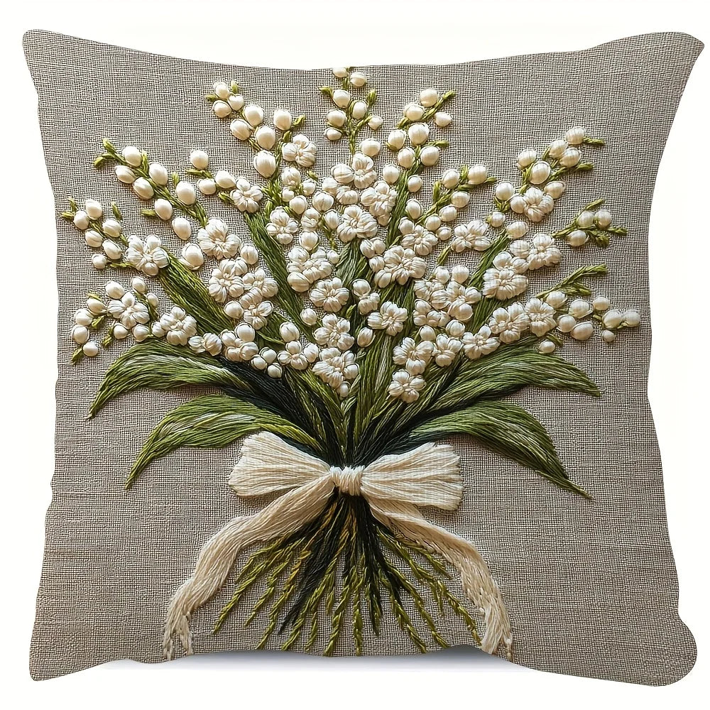 Vintage Lily of the Valley Pillow Cover — Double-Sided Floral Print Cushion