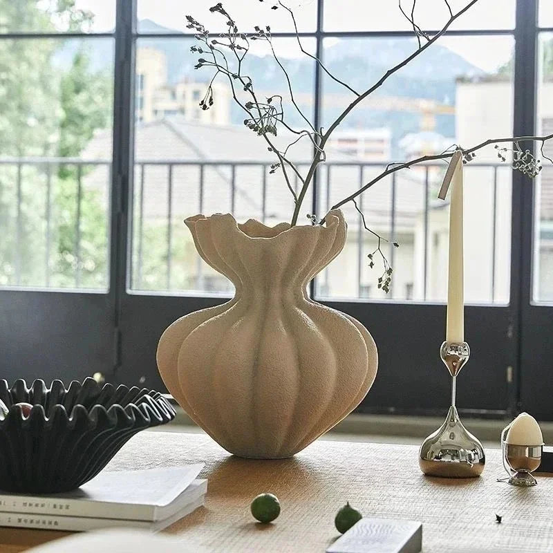French Minimalist Ceramic Vase — Floral Vessel & Table Centerpiece
