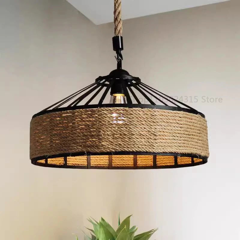 Hemp Rope Pendant Light — Industrial Retro Ceiling Fixture