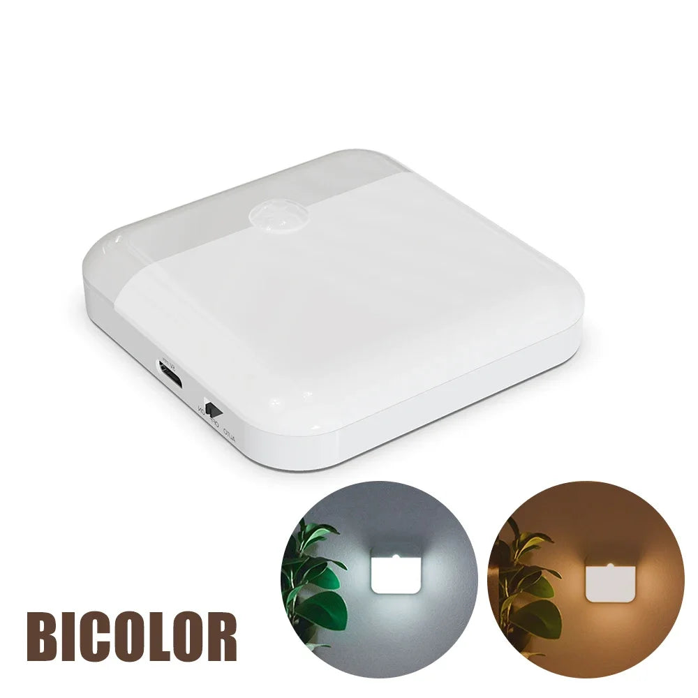 USB Rechargeable Motion Sensor Night Light — Square Wireless Cabinet Lamp