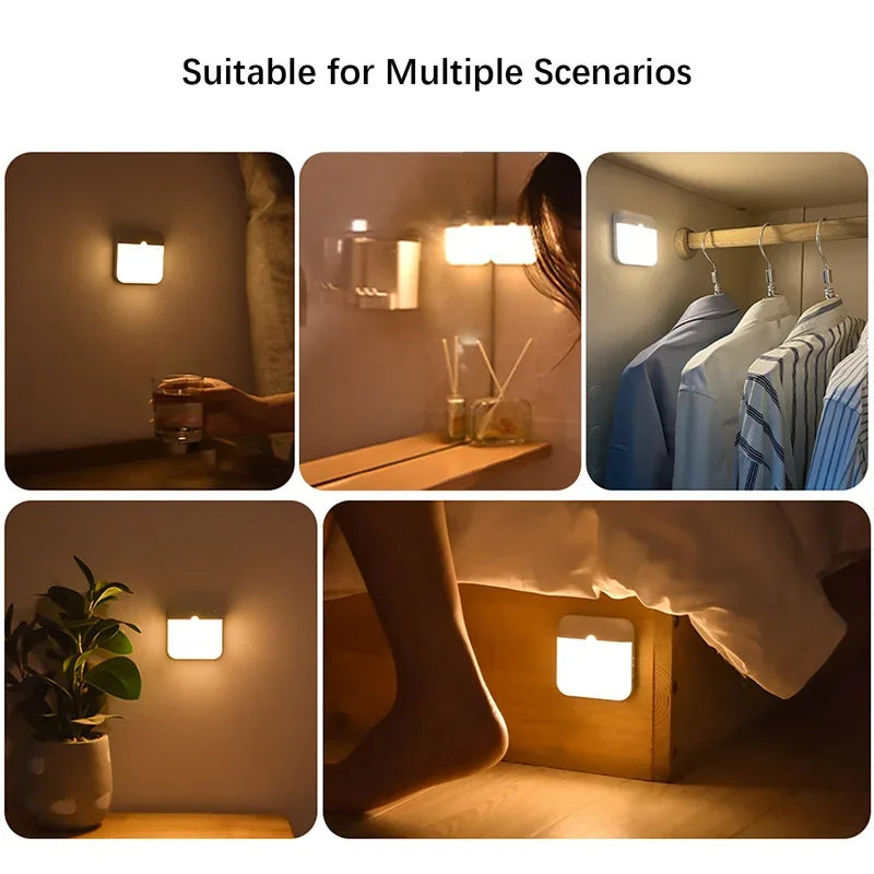 USB Rechargeable Motion Sensor Night Light — Square Wireless Cabinet Lamp