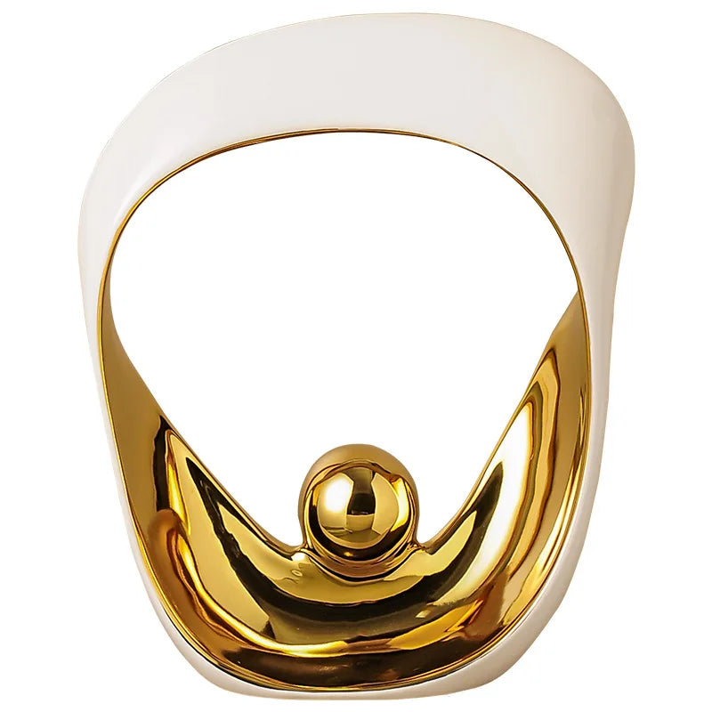 Abstract Geometric Sculpture — Golden & Silver Decorative Figurine