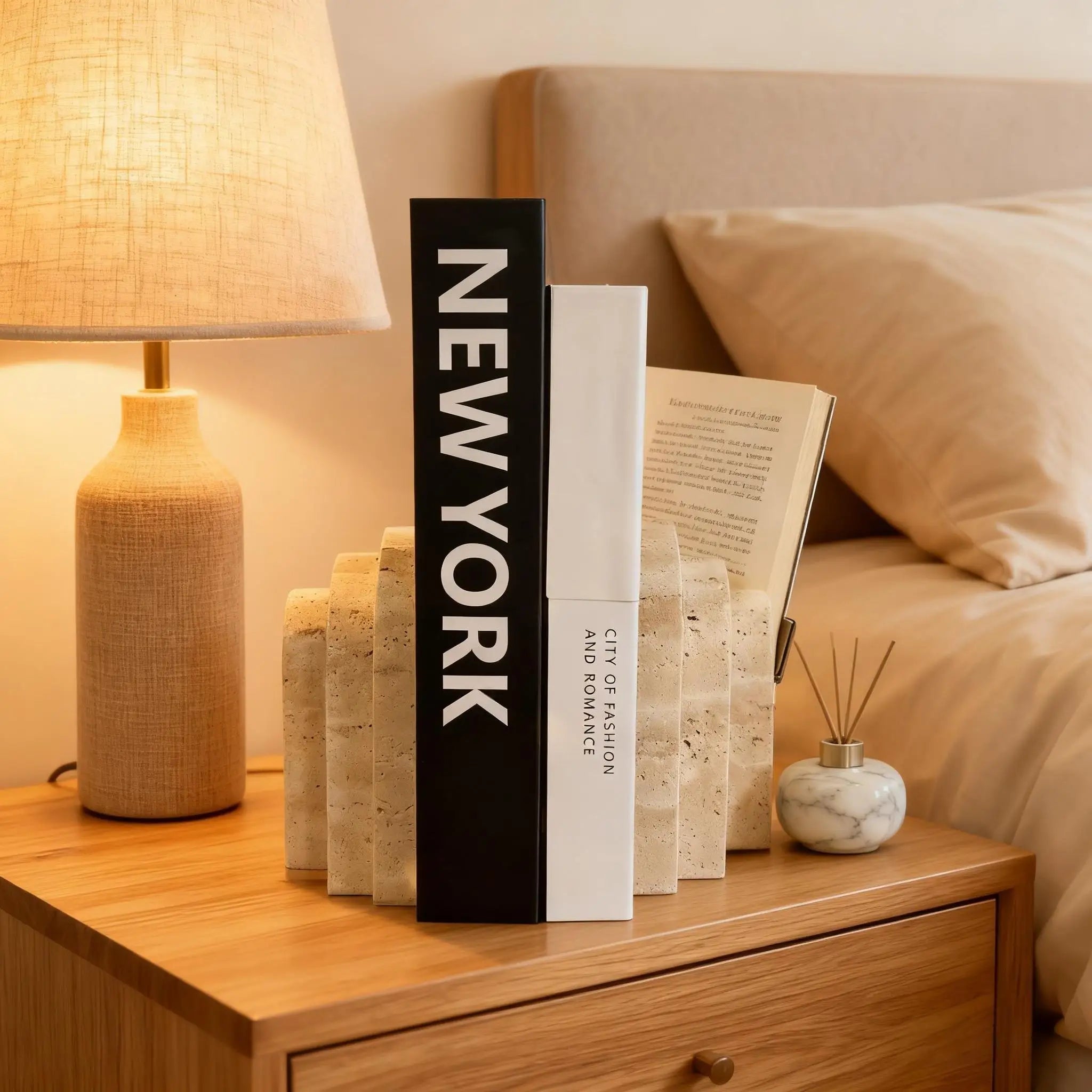 Travertine Natural Marble Bookend — Sculptural Stone Desk Accessory