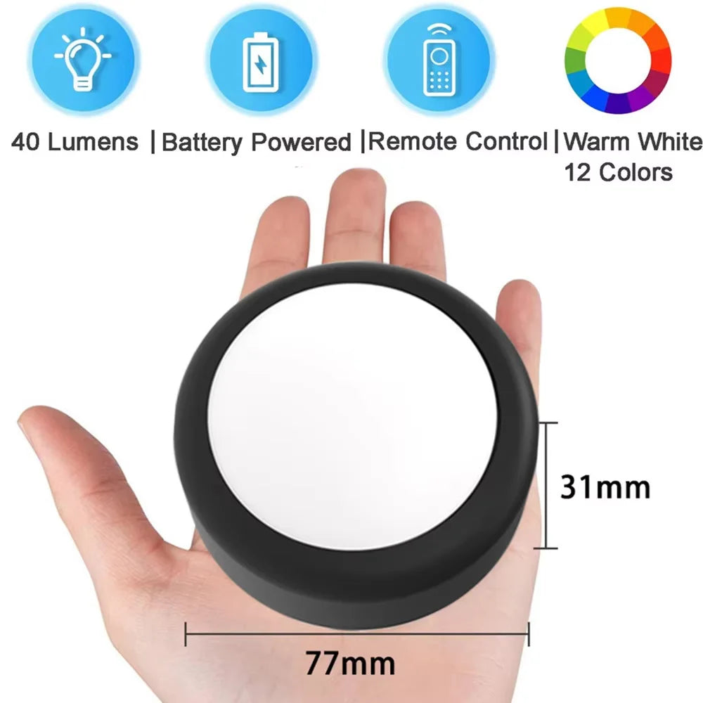 RGBW LED Puck Light Kit — 16-Color Remote Control Under Cabinet Light