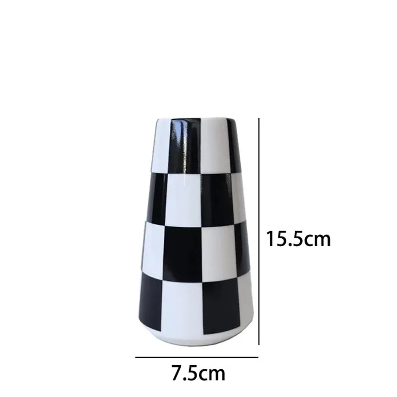 Black & White Checkered Ceramic Vase — Minimalist Statement Piece