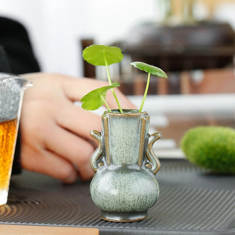 Miniature Ceramic Vase — Retro Tabletop Ornament & Hydroponic Planter