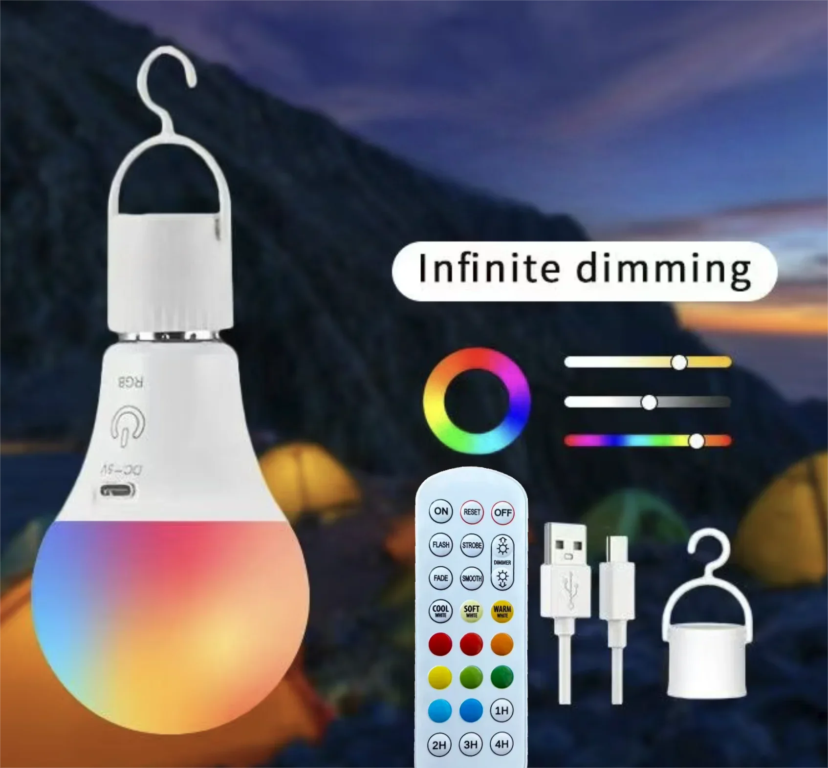 Rechargeable RGB Light Bulb — Remote Control Battery-Powered Smart Light