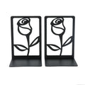 Rose Hollow Metal Bookends — Decorative Heavy-Duty Book Supports