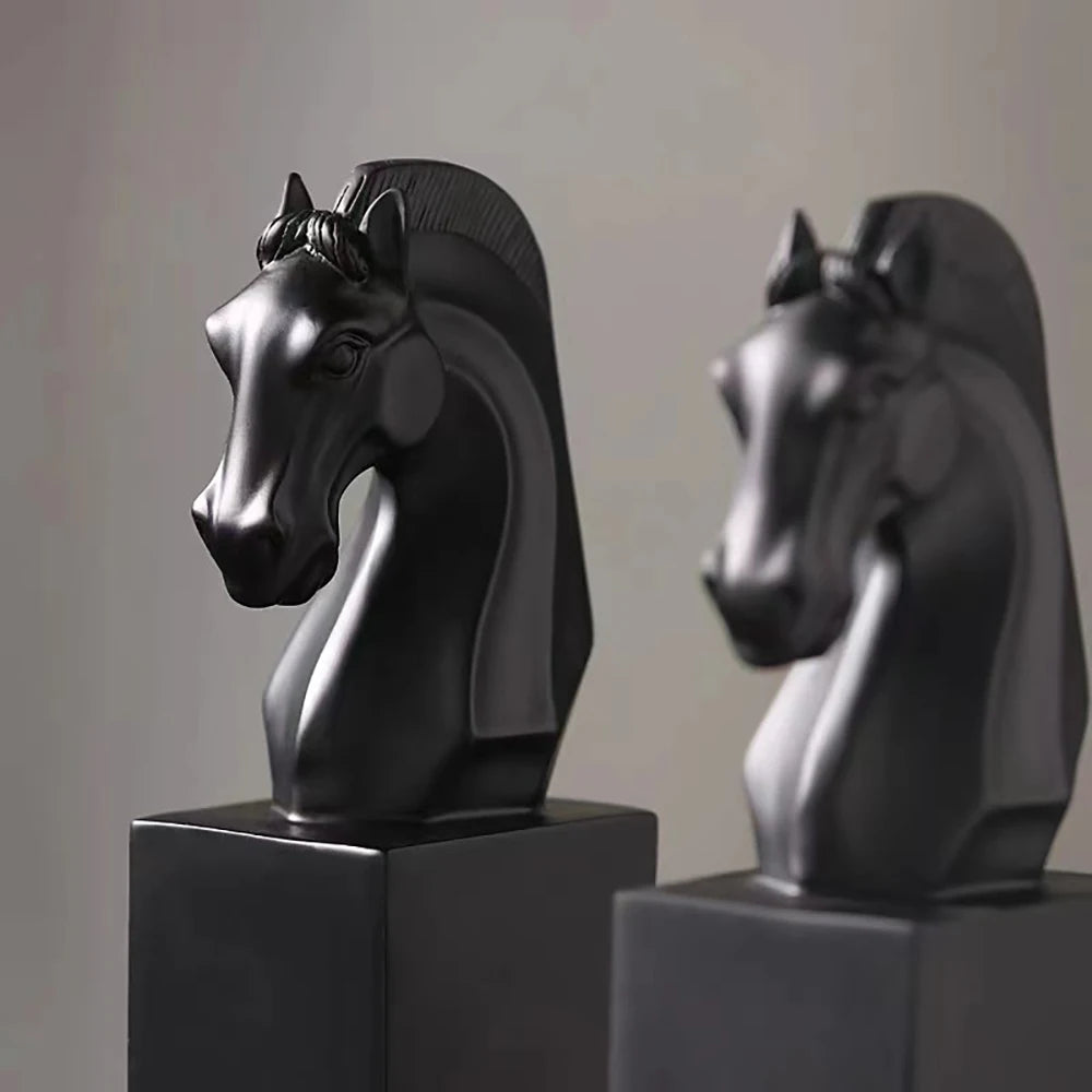 Marble-Look Horse Head Bookend — Sculptural Resin Book Stand