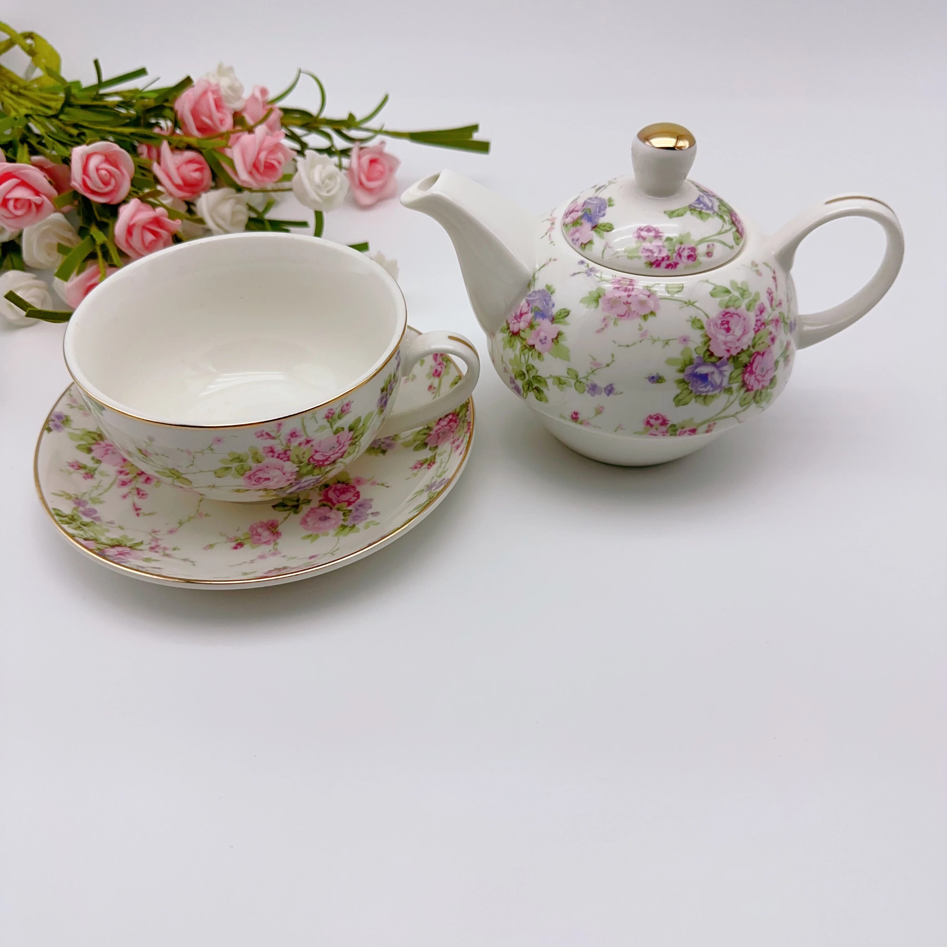 Rose Bone China Teapot Set — European Afternoon Tea Service