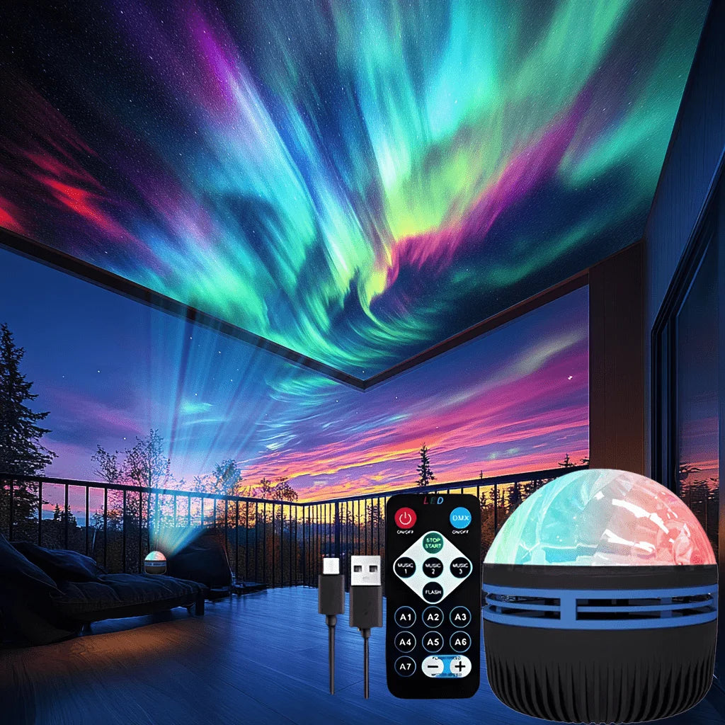 7-Color Starry Sky Aurora Projector — Remote Control Rotating Night Light