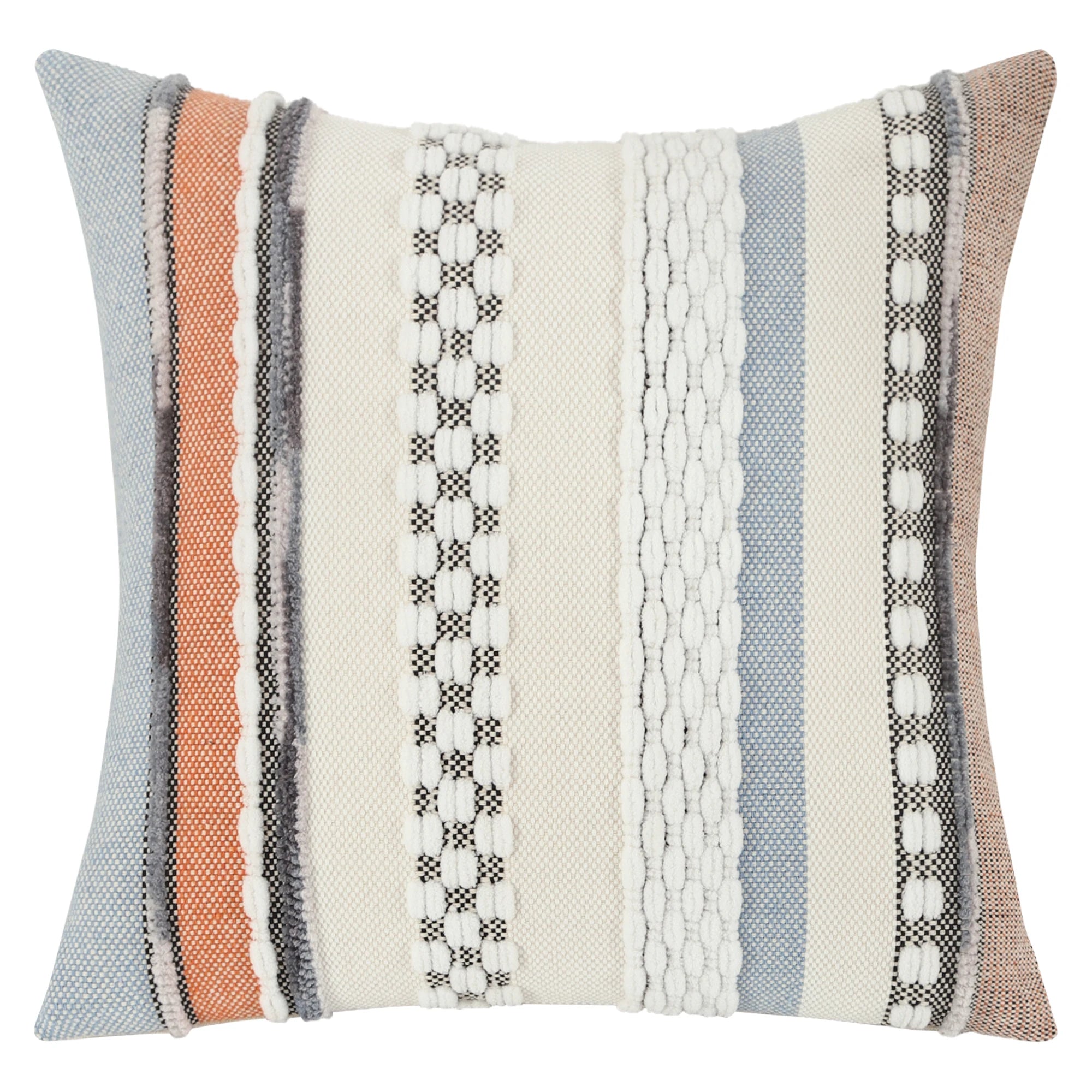 Boho Striped Chenille Pillow Cover — Plush Textured Square Cushion