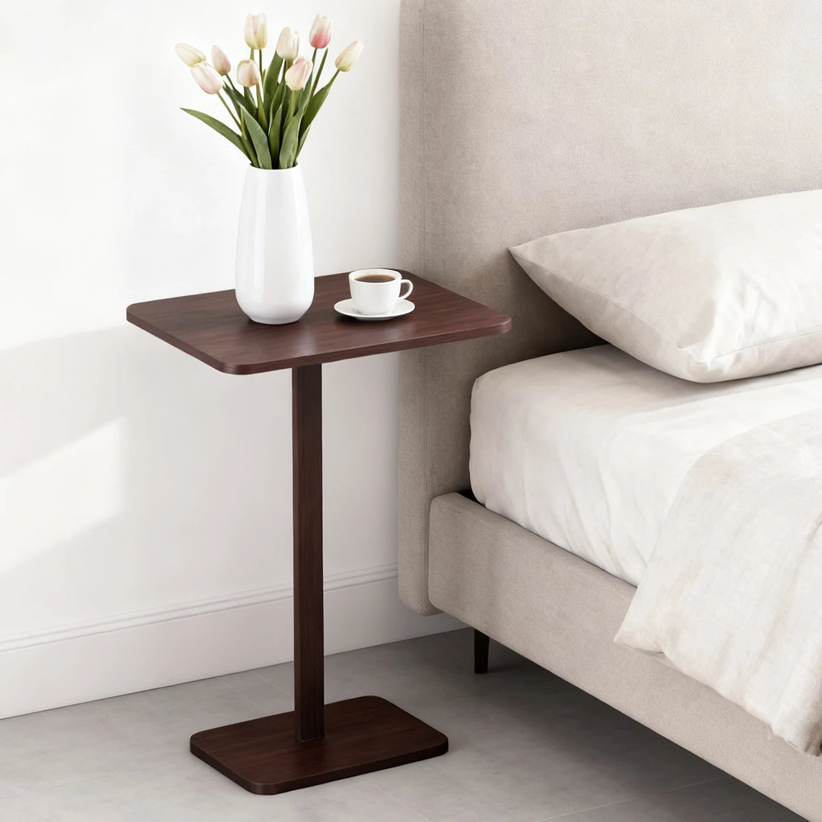 C-Shaped Bamboo End Table — Lightweight Sofa Snack & TV Tray