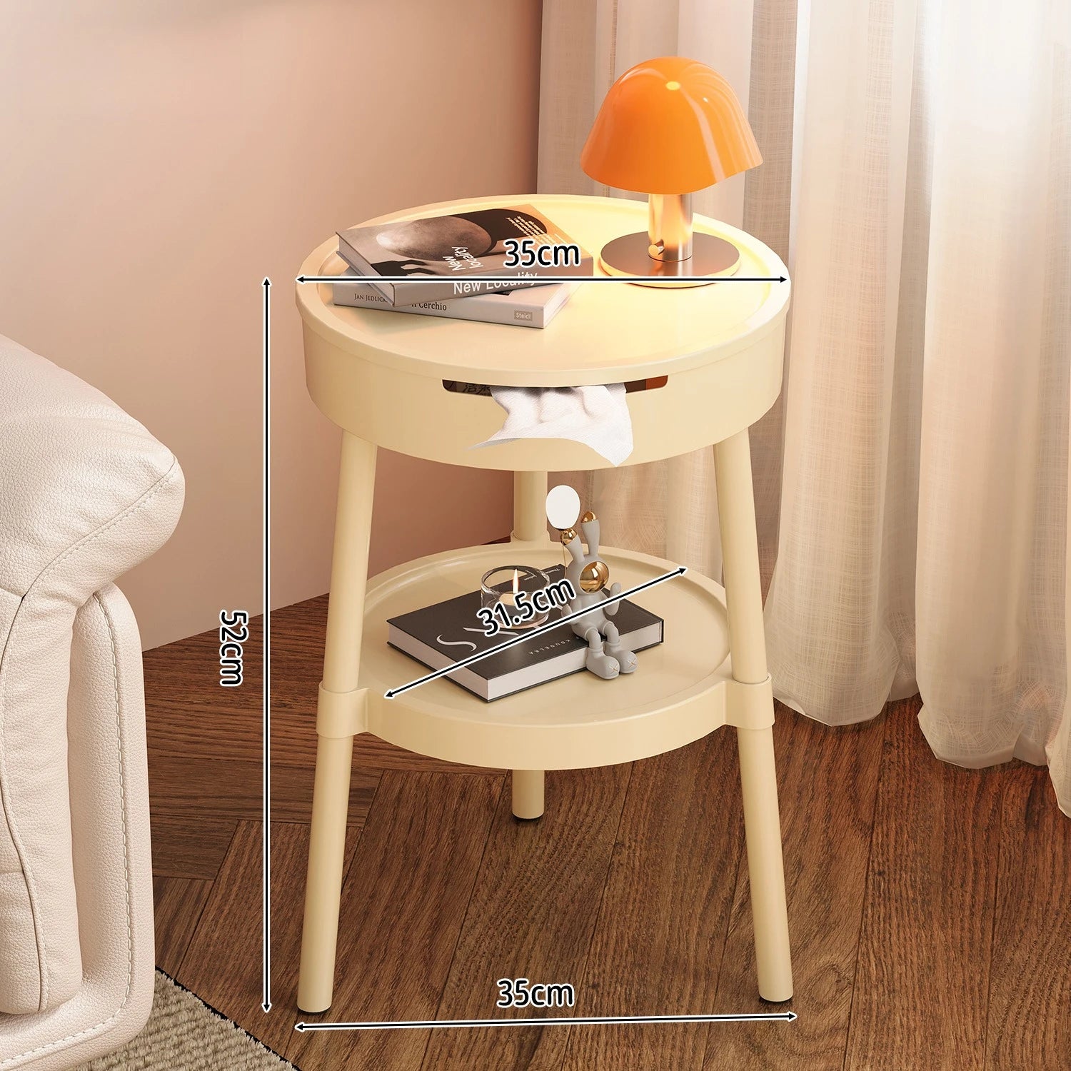 Round Minimalist Mobile Nightstand — Modern Bedroom Side Table