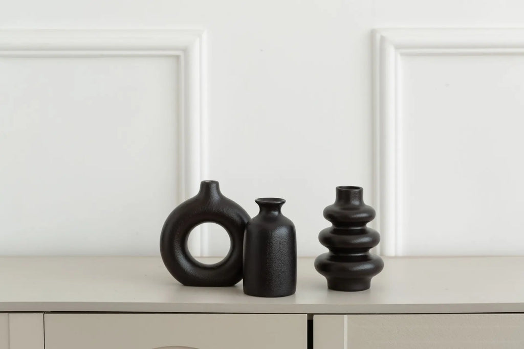 Bohemian White Ceramic Vase Set (3-Piece) — Textured Home Decor