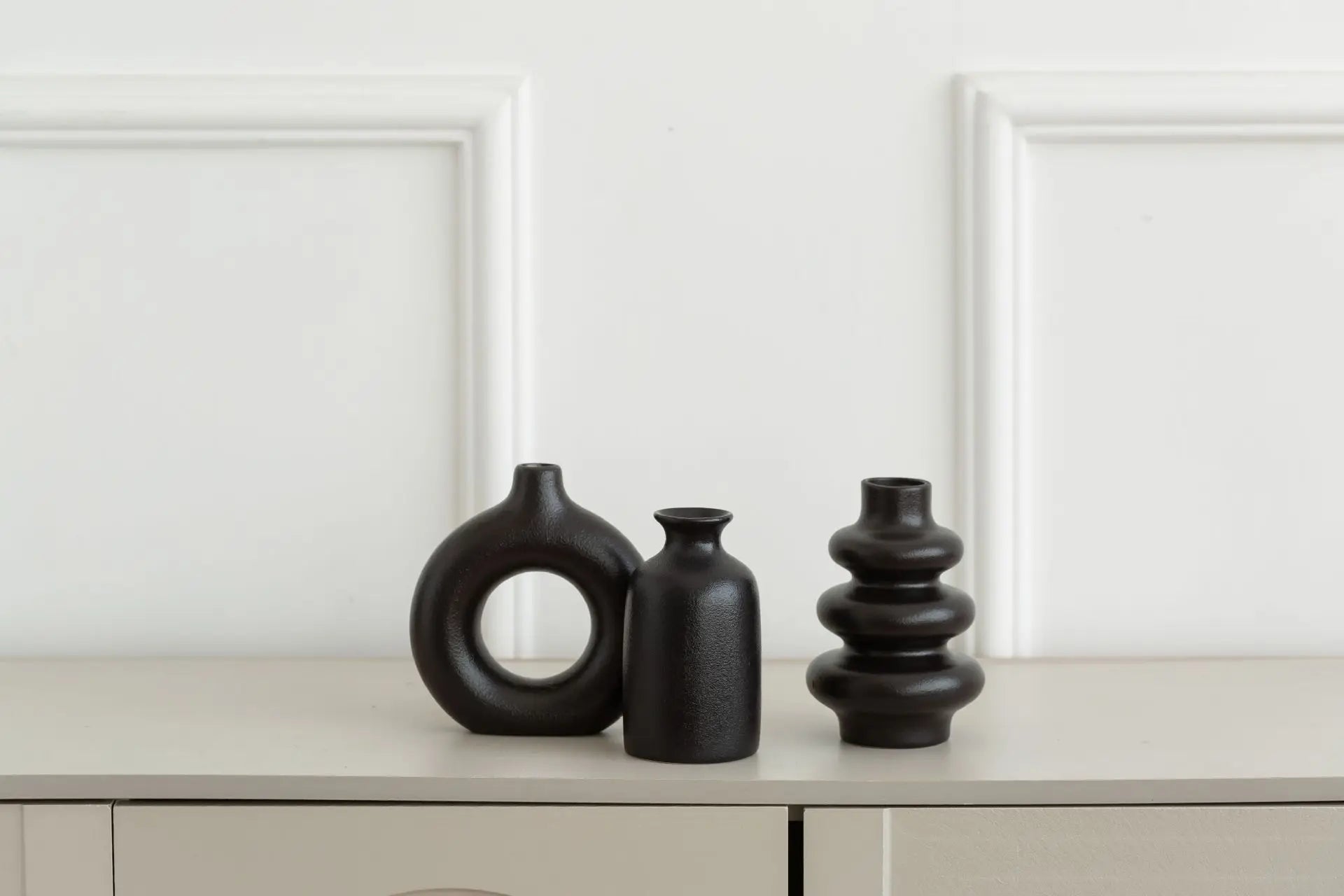 Bohemian White Ceramic Vase Set (3-Piece) — Textured Home Decor