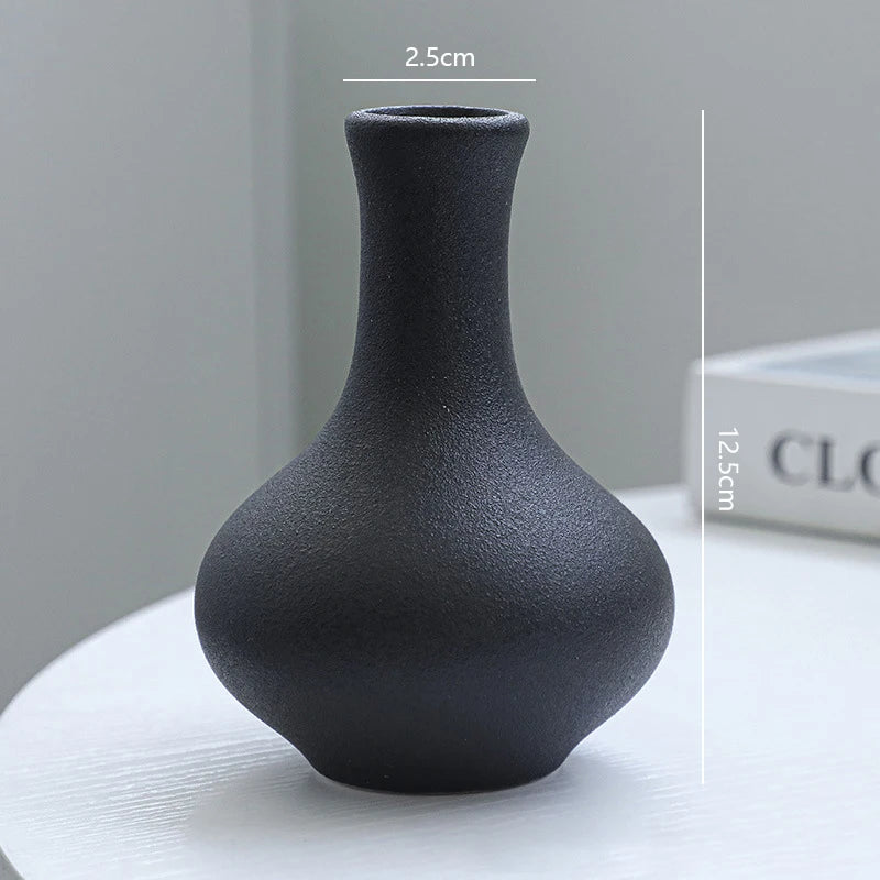 Matte Black Ceramic Vase Set (5-Piece) — Modern Minimalist Centerpieces
