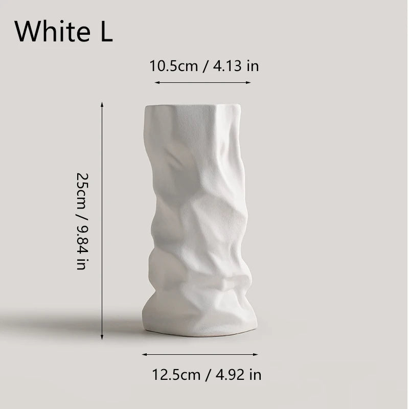 Wrinkled Ceramic Vase — Modern Sculptural Vessel for Living Room & Entryway