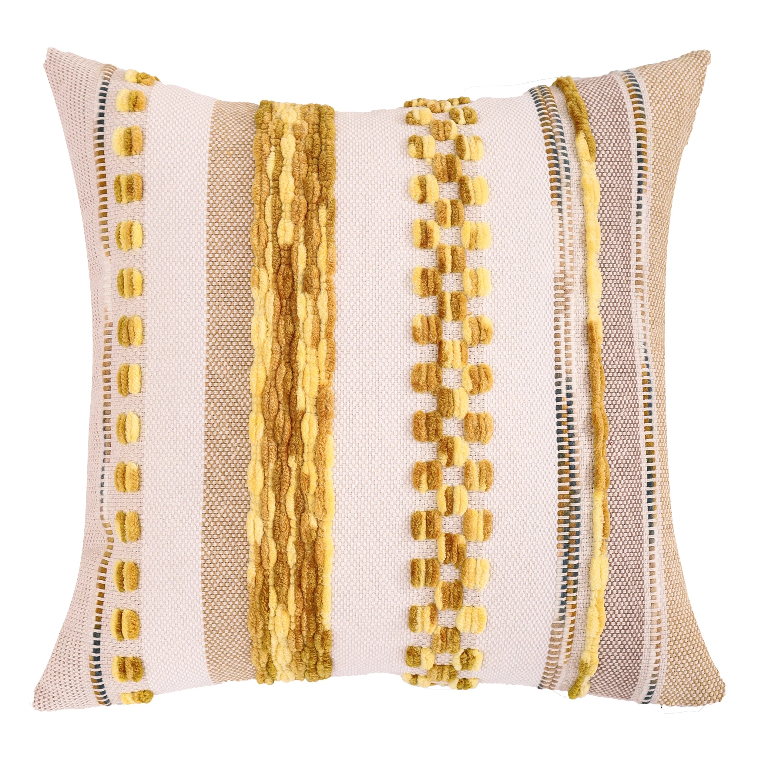 Boho Striped Chenille Pillow Cover — Plush Textured Square Cushion