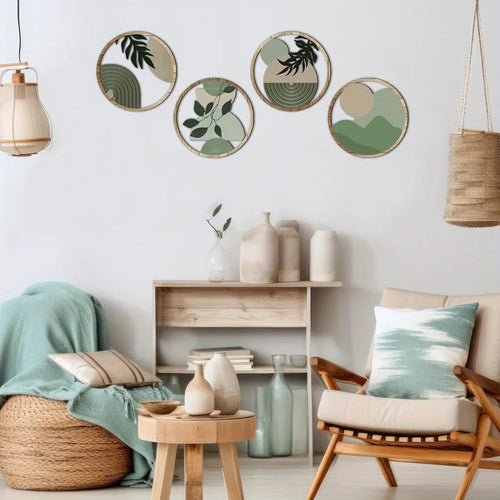 Bohemian Wooden Wall Art Set (4-Piece) — Geometric Nursery & Living Room Decor