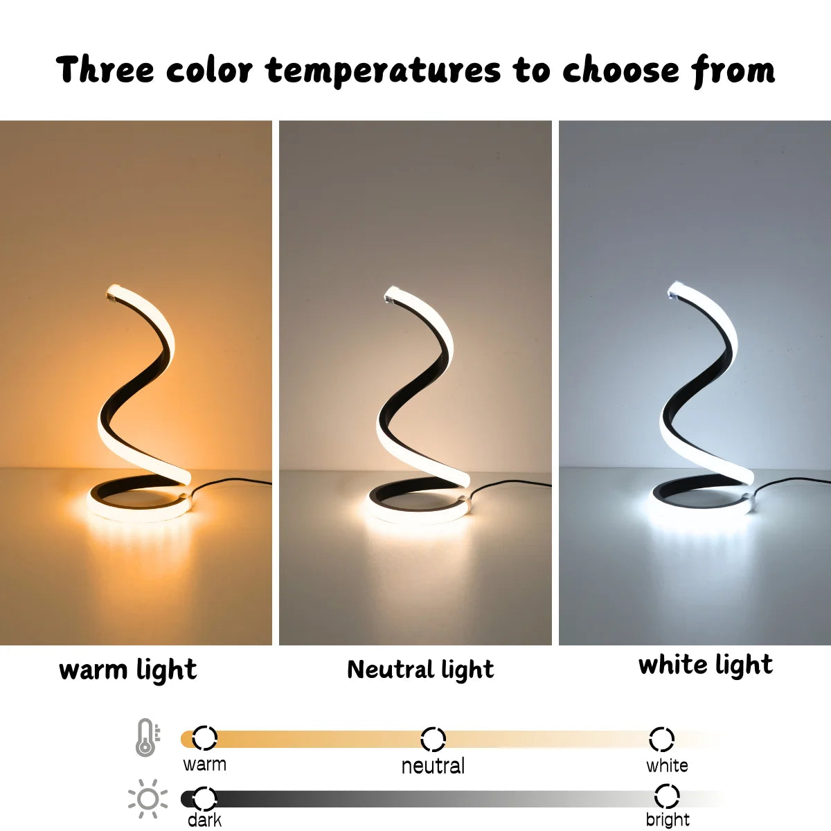 Sculptural Spiral LED Desk Lamp — Tri-Color USB Table Light