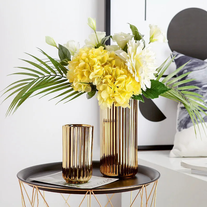 Nordic Golden Ceramic Vase — Flower Arrangement Pot & Storage Container