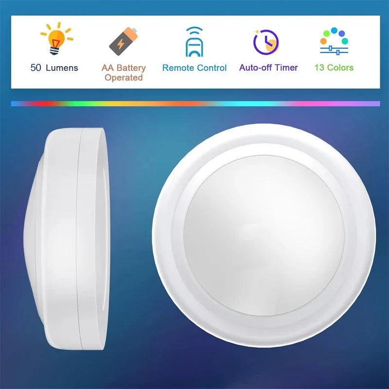 Remote Control Puck Light Kit — Battery-Powered Dimmable Cabinet Lights
