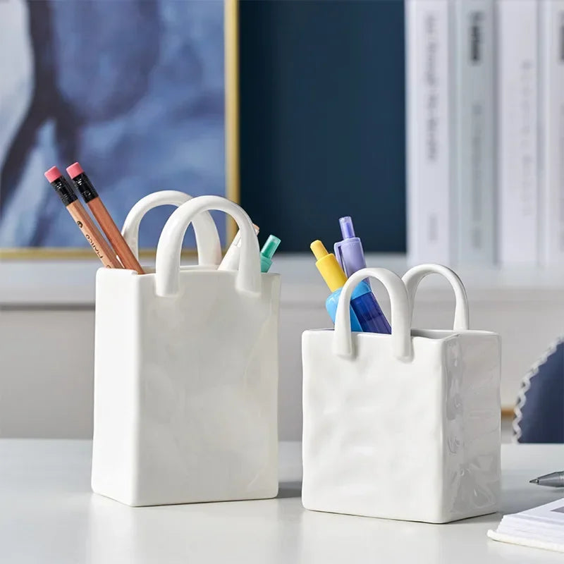 Nordic Handbag-Shaped Ceramic Vase — Novelty Dried Flower Vessel