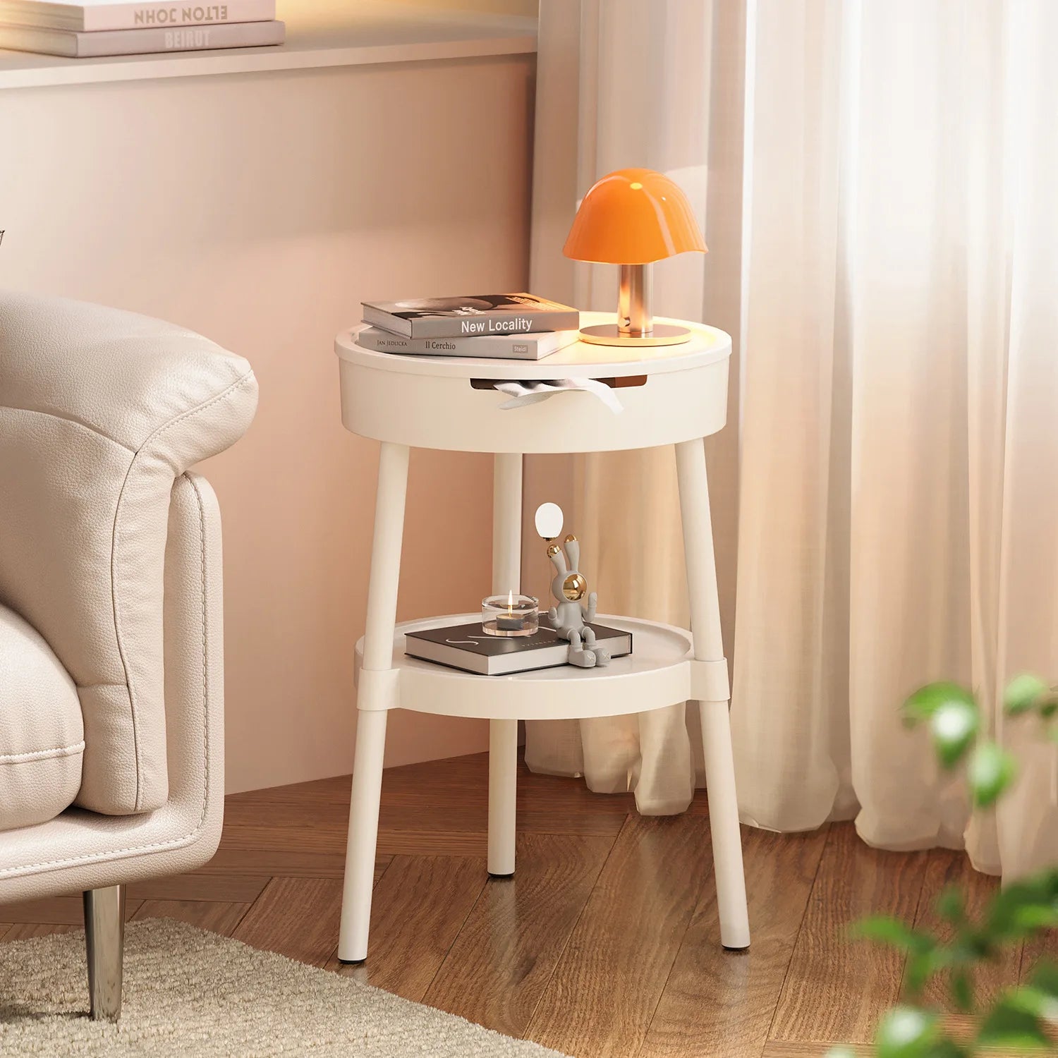 Round Minimalist Mobile Nightstand — Modern Bedroom Side Table
