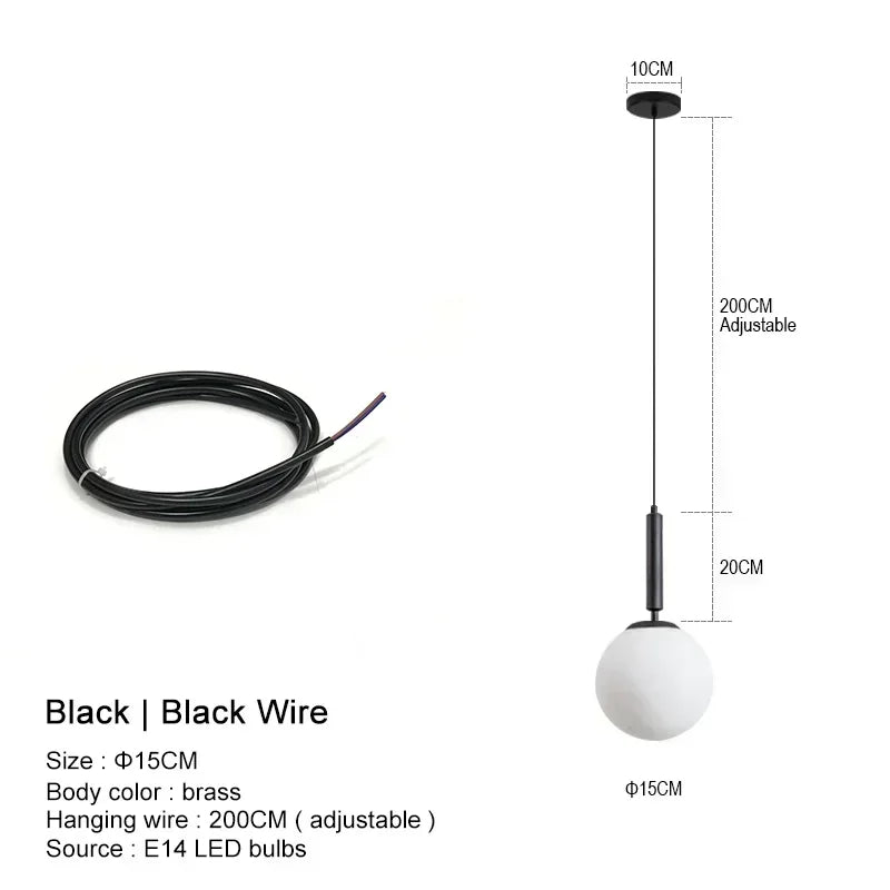 Glass Ball Pendant Light — Frosted Glow Bedside & Kitchen Island Fixture