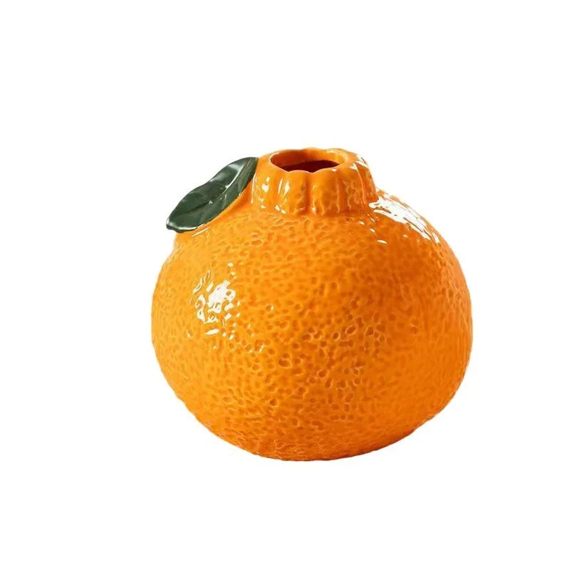 Glazed Orange Ceramic Fruit Vase — Tabletop Centerpiece Decoration