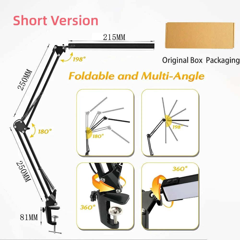 Swing-Arm LED Desk Lamp — 10-Brightness Eye-Care Clamp Light