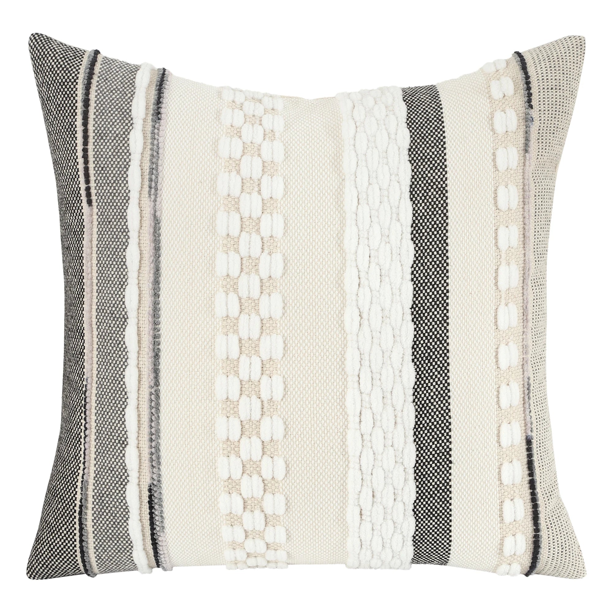 Boho Striped Chenille Pillow Cover — Plush Textured Square Cushion