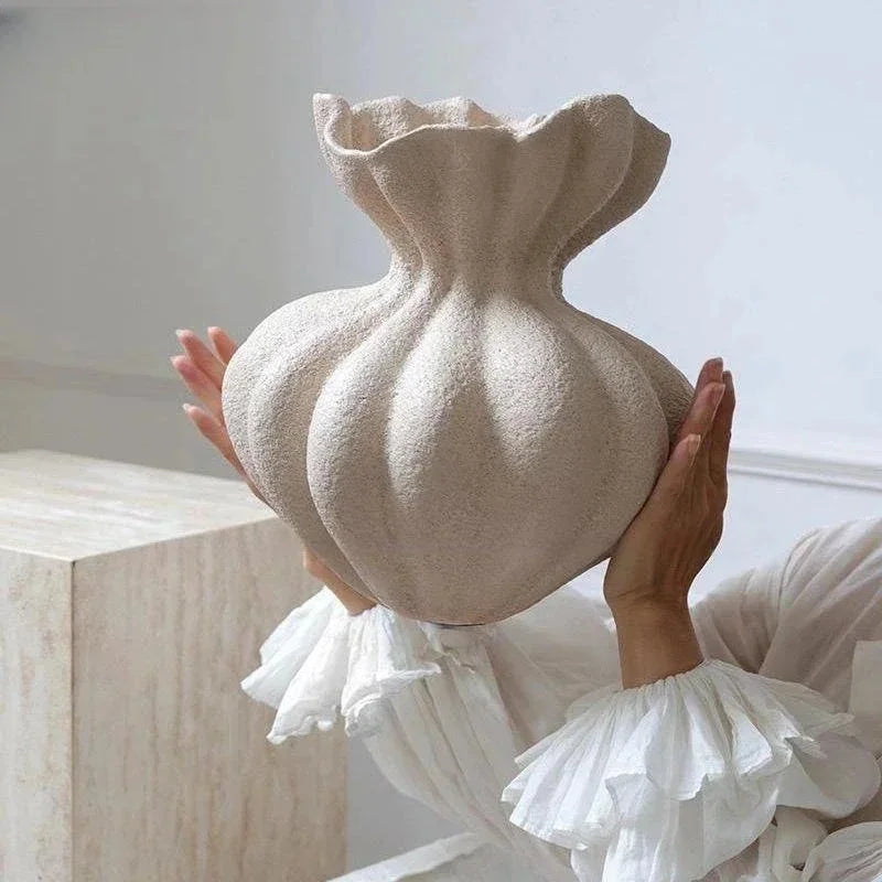 French Minimalist Ceramic Vase — Floral Vessel & Table Centerpiece